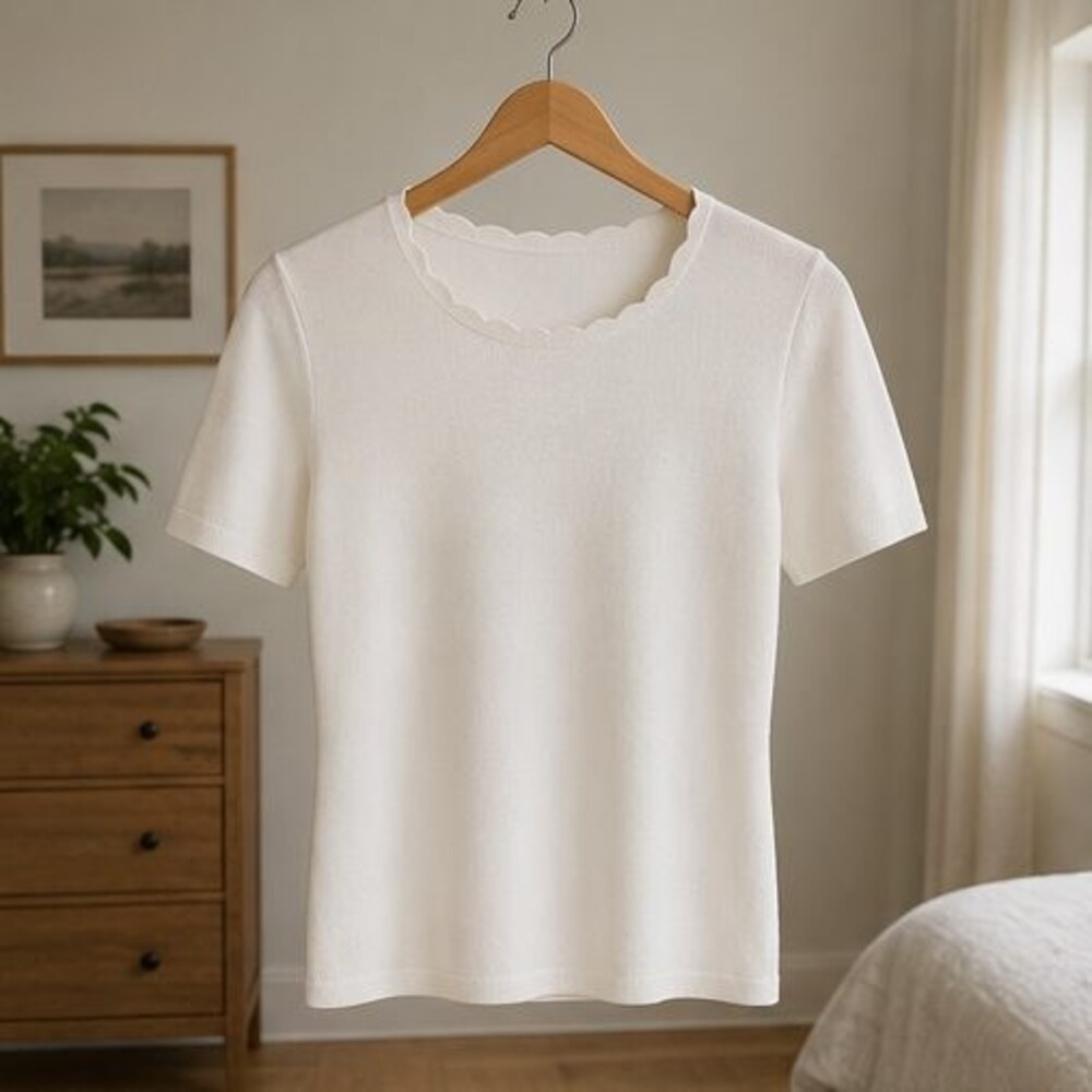 White Scallop Neck Knit Top
